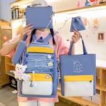 ⁦Sac à Dos Multifonctionnel Kawaii Grand Volume Imperméable et Résistant 5Pcs Bleu SACKDS33BL - حقيبة ظهر بعدة قطع بتصميم كاوايي⁩ - الصورة ⁦4⁩