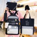 ⁦Sac à Dos Multifonctionnel Kawaii Grand Volume Imperméable et Résistant 5Pcs Noir SACKDS33N - حقيبة ظهر بعدة قطع بتصميم كاوايي⁩ - الصورة ⁦2⁩