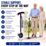 ⁦Canne de Marche Pliable avec Lampe LED Base Pivotante Quadruple Hauteur Réglable - عصا المشي القابلة للطي المزودة بإضاءة وقاعدة رباعية ثنائية التوازن⁩ - الصورة ⁦9⁩