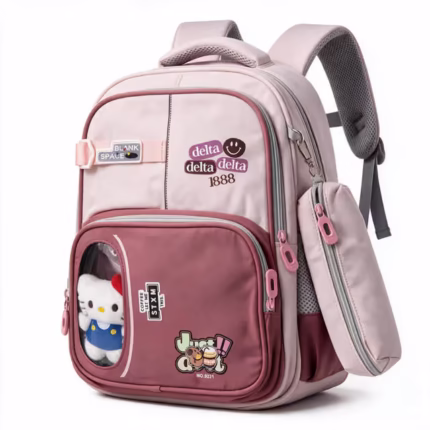 Sac à Dos Scolaire Delta Design Ergonomique avec Trousse et Pendentif Ours Inclus Mauve SACKDS35MV - حقيبة ظهر مدرسية عصرية مع مقلمة مدمجة