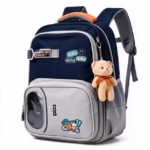 Sac à Dos Scolaire Delta Design Ergonomique avec Trousse et Pendentif Ours Inclus Bleu Nuit SACKDS35BLN - حقيبة ظهر مدرسية عصرية مع مقلمة مدمجة