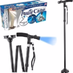 Canne de Marche Pliable avec Lampe LED Base Pivotante Quadruple Hauteur Réglable - عصا المشي القابلة للطي المزودة بإضاءة وقاعدة رباعية ثنائية التوازن