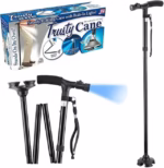 Canne de Marche Pliable avec Lampe LED Base Pivotante Quadruple Hauteur Réglable - عصا المشي القابلة للطي المزودة بإضاءة وقاعدة رباعية ثنائية التوازن
