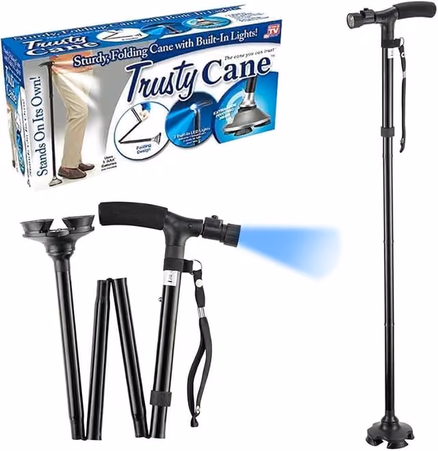 1786796843773-mpgz2q Canne de Marche Pliable avec Lampe LED Base Pivotante Quadruple Hauteur Réglable - عصا المشي القابلة للطي المزودة بإضاءة وقاعدة رباعية ثنائية التوازن - الصورة 1
