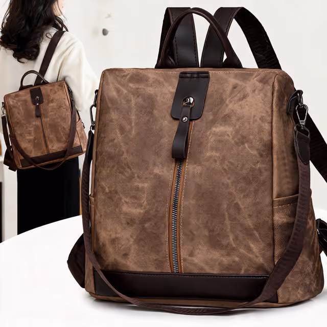 1787493560258-k6e8u5 Sac à Dos Femme Antivol en Tissu Vintage avec Fermeture Arrière SACKDS39MR - حقيبة ظهر نسائية كاجوال متعددة الاستخدامات - الصورة 1