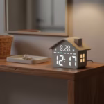 ⁦Horloge Réveil Numérique LED en Forme de Maison Double Alarme Veilleuse Douce GH8063 - ساعة منبه رقمية بتصميم منزل أنيق مع إضاءة ليلية وشاشة كاملة⁩ - الصورة ⁦4⁩