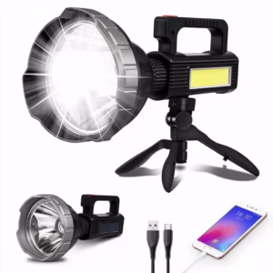 Projecteur LED Rechargeable Multifonction MM-7788 Panneau Solaire, Powerbank et Trépied – مصباح كشاف يدوي متعدد الوظائف مع شحن بالطاقة الشمسية وبنك طاقة